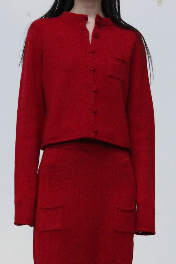 SWAYING/KNIT cashmere stand collar short cardigan SW24RE1T06 red